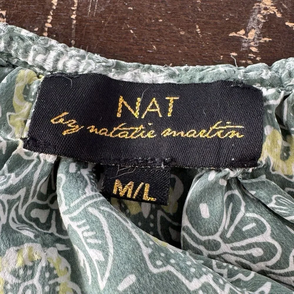 Natalie Martin Top Size M/L 24” P2P Green Very Short Sleeves w Ruffled Ends - Picture 9 of 9